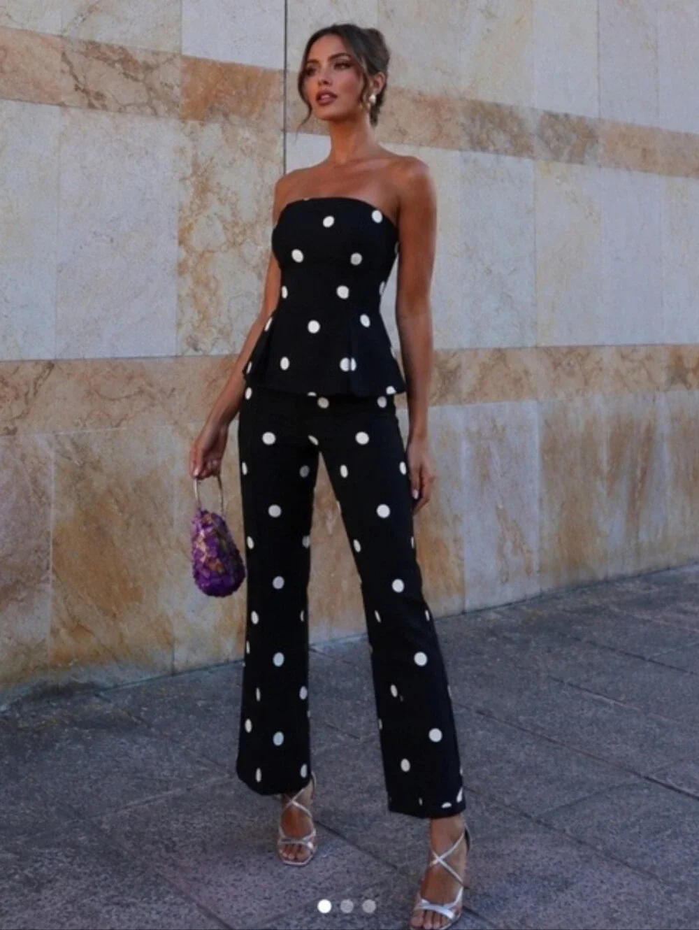 ZARA POLKA DOT STRAPLESS JUMPSUIT Size XS
